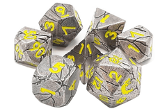 Old School Dice: Orc Forged Metal Dice: Ancient Silver w/ Yellow
